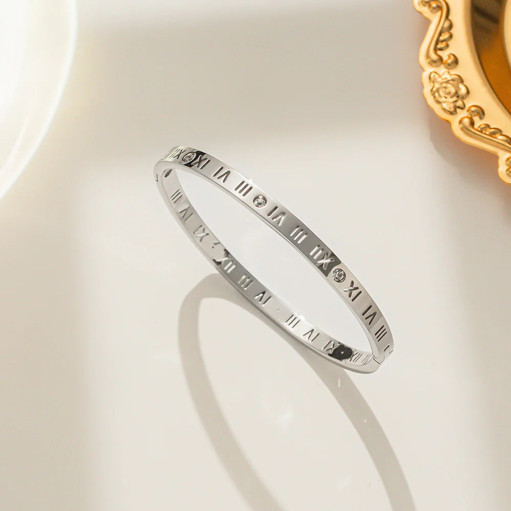 Roman Numeral Bangles Set - Rose Gold, Gold & Silver