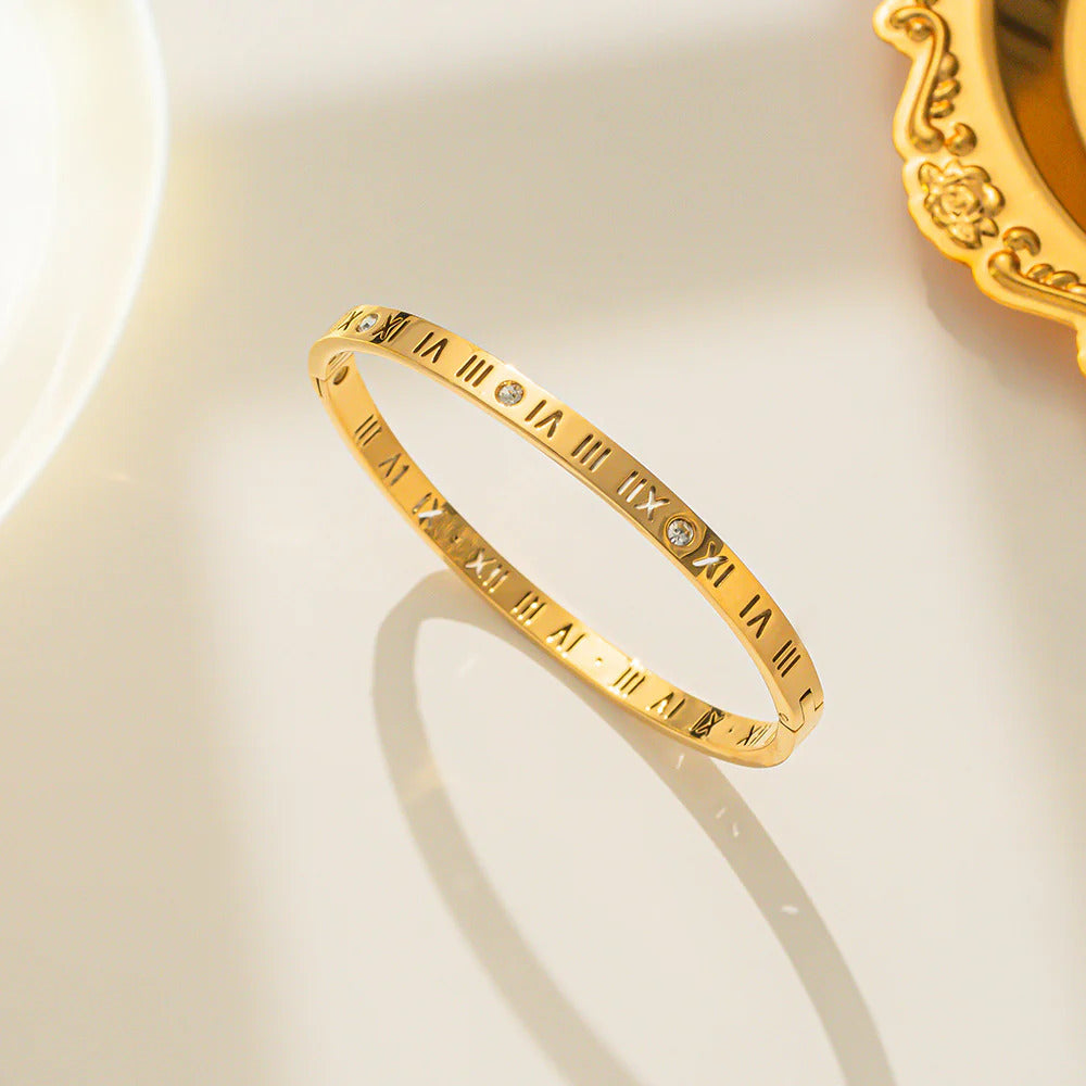 Roman Numeral Bangles Set - Rose Gold, Gold & Silver