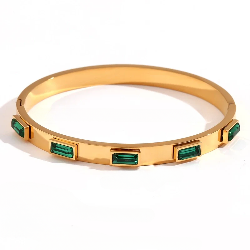 Emerald Glow Rectangular Zircon Bracelet