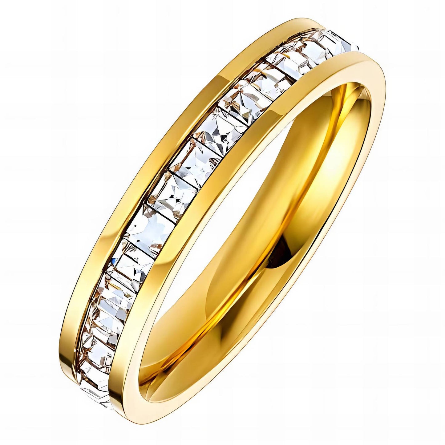 18K Gold-Plated Stainless Steel Ring with Cubic Zirconia Detail