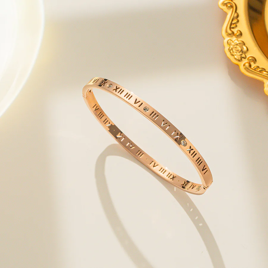 Roman Numeral Bangles Set - Rose Gold, Gold & Silver