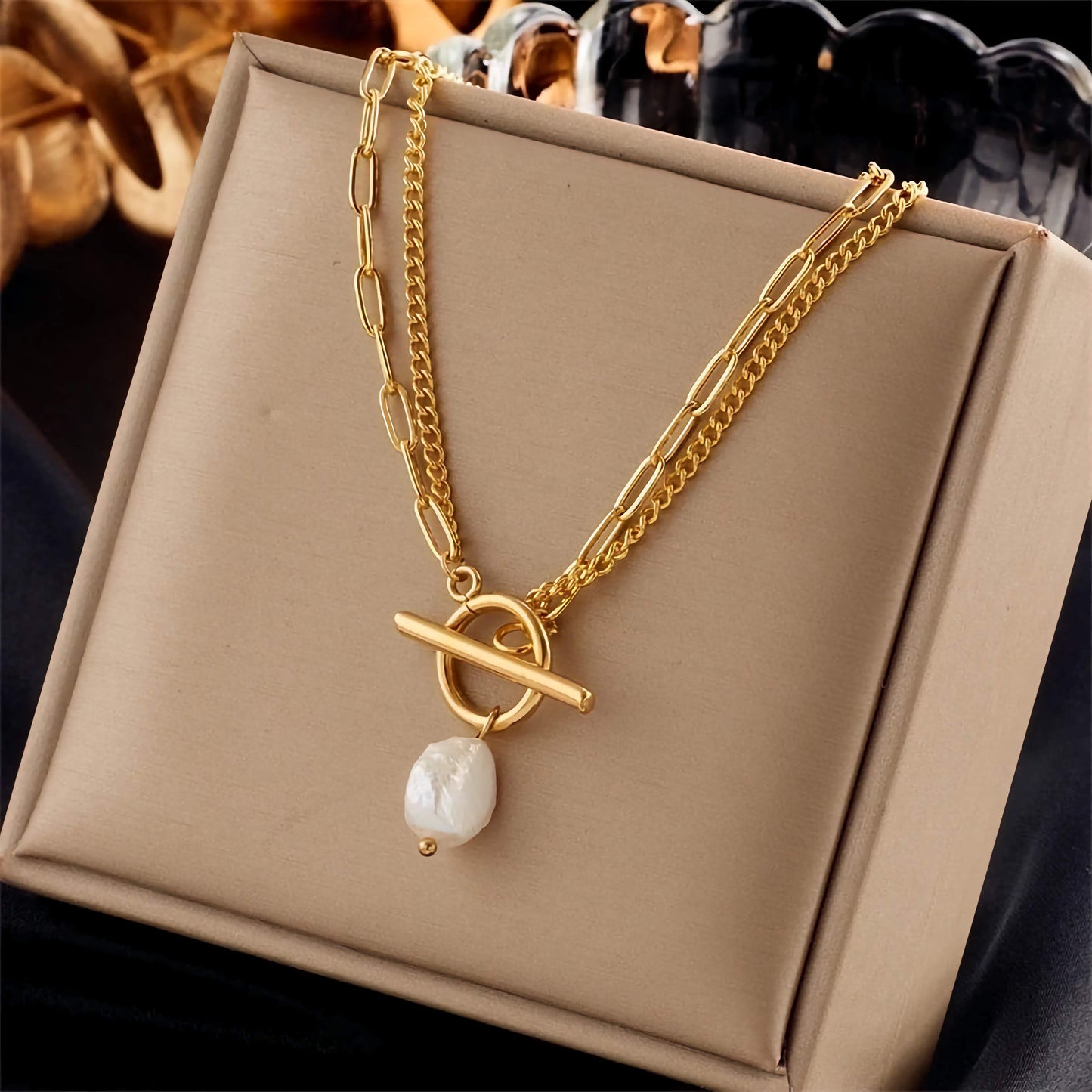 Golden Pearl Drop Necklace
