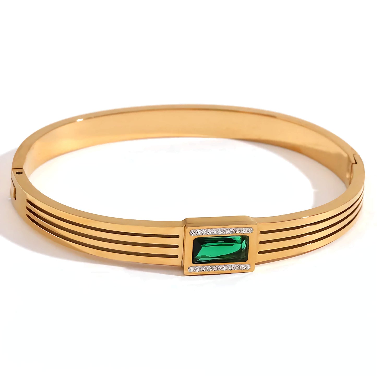 Single Stone Green Zircon Gold Bangle